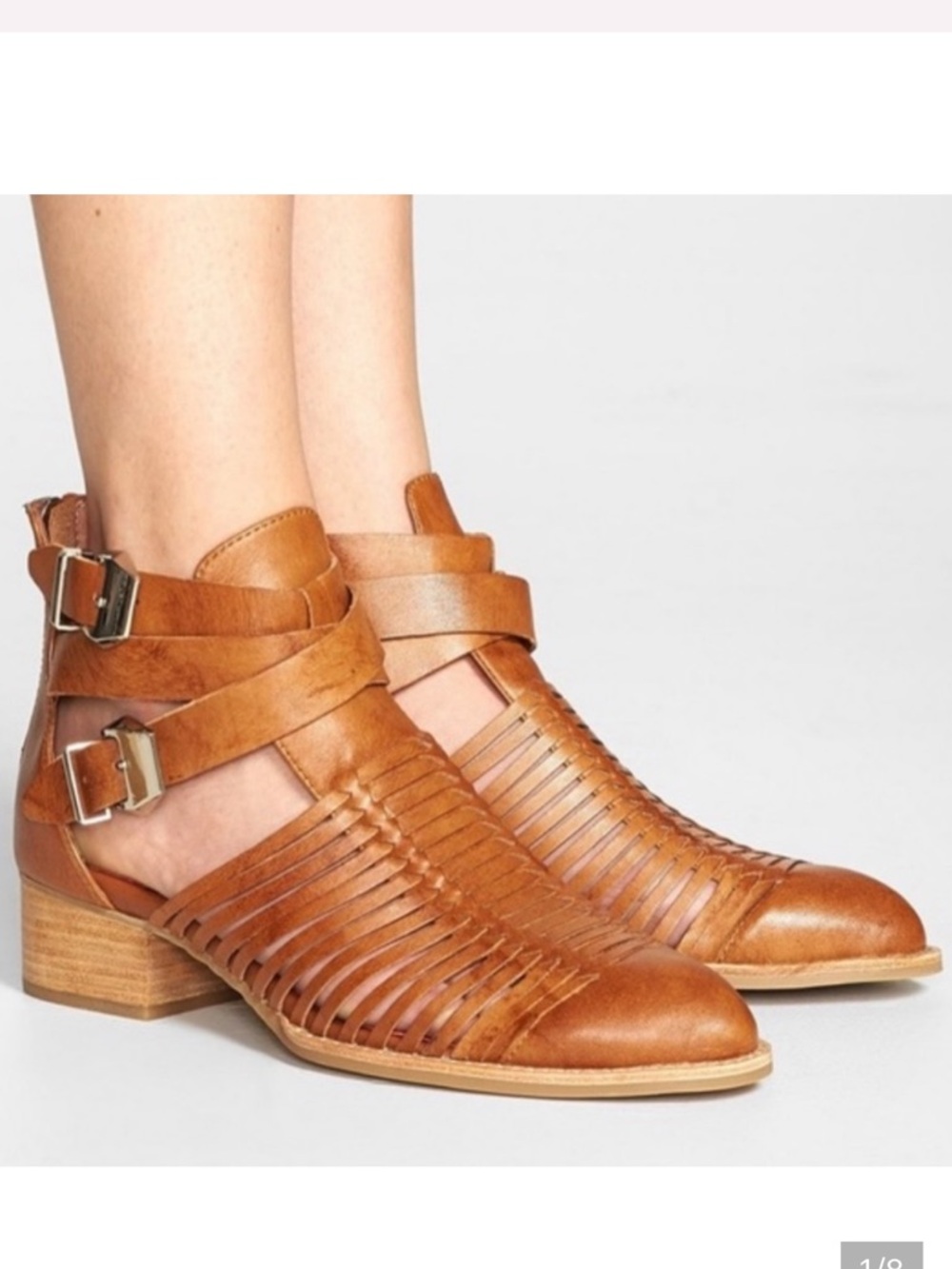 Jeffrey Campbell women’s Stinson Booties Buckle Strappy size 6 shoes brown tan